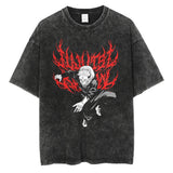 Hip Hop Streetwear Japanese Anime Graphic T Shirt Washed