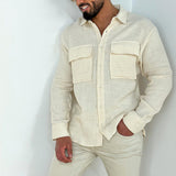 Men's Shirt Cotton Cardigan Front Pocket