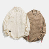 Men Long Sleeved T Shirt Striped Long Sleeve Lapel Shirt Men's Spring and Autumn High Street Casual Shirt Outer Wear