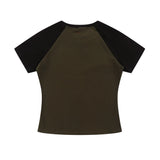 Women T-shirt Short Sleeve T-shirt Women's Raglan Sleeve Color Matching Summer round Neck