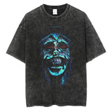 2024Harajuku Streetwear Men Washed Black T-Shirt Anime