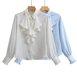 Women T-Shirt Shirt Women's Spring Single-Breasted Petal Long Sleeve Lapel Shirt