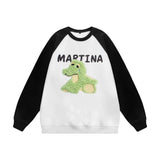 Men Hoodie Cartoon Flocking Embroidered Raglan Sleeve round Neck Sweater