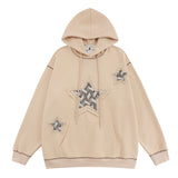 Men Hoodie Five-Pointed Star Patch Embroidered Hoodie