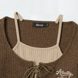 Women Long Sleeve T-Shirt Knitted Short-Sleeved T-shirt Girls Autumn Leisure