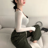 Women Long Sleeve Shirt Long Sleeve Vest Camisole Sexy Spring