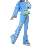 Women Cargo Pants Loose Trousers Stitching Design Sense Bell-Bottom Pants