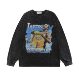 Men Long Sleeve Shirt Vintage Printed Washed Distressed Long Sleeve Bottoming T-shirt for Men and Women