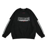 Men Hoodie Letter Printed Striped Long-Sleeved Sweater Spring and Autumn round Neck Raglan Sleeves Sports Top