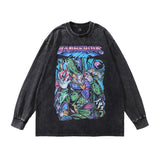 Men Long Sleeve Shirt Cartoon Distressed Long Sleeve T-shirt Men and Women Oversize Casual Couple