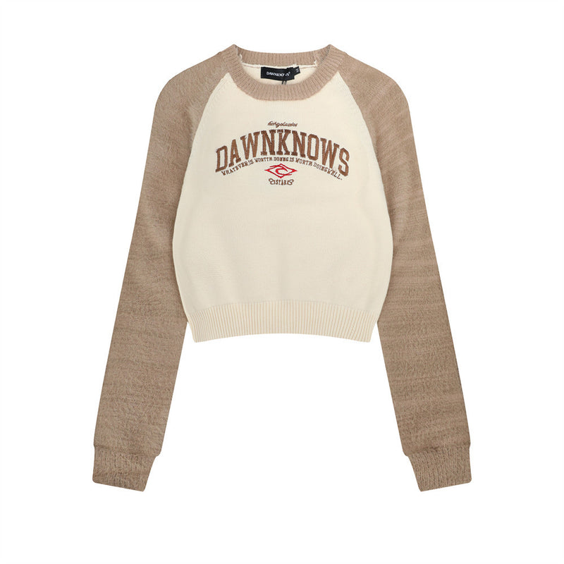 Women Sweater Splicing Knitwear Loose-Fitting Women's Autumn Crew Neck Sweater