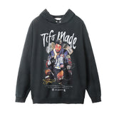Men Hoodie Printed Washed Distressed Hooded Sweaters Menswear
