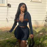Women Co-Ord Set Casual Women's Top Pleated Skirt Suit Short Skirt