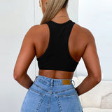 Women Halter Tops Summer Fashion Rhinestone Slim round Neck Vest