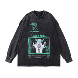 Men Long Sleeve Shirt Portrait Washed Distressed Long Sleeve Bottoming T-shirt Men and Women Oversize