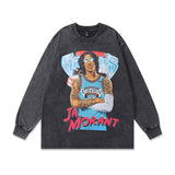 Men Long Sleeve Shirt Hiphop Washed Distressed Long Sleeve T-shirt Men and Women Loose Casual