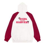 Men Hoodie Spider Web Contrast Color Raglan Hooded Sweater
