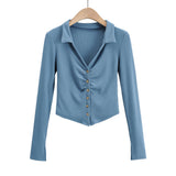Women T-Shirt Autumn Fashion Polo Collar Button T-shirt