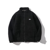 Men Cotton Mixed Jacket Coat Berber Fleece Coat Men's Autumn and Winter Stand Collar Zipped Cotton-Padded Jacket Loose