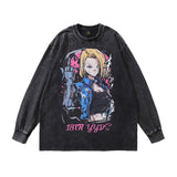 Men Long Sleeve Shirt Vintage Cartoon Print Oversize Long Sleeve T-shirt for Men and Women