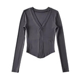 Women T-Shirt V-neck Long Sleeve Slim Bottoming Shirt Top T-shirt