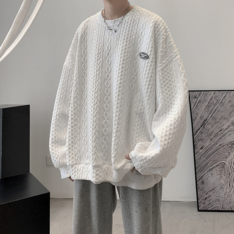 Men Hoodie Three-Dimensional Sweater Men's Hong Kong Style Autumn and Winter Loose round Neck Design Sense
