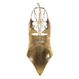 Women Co-Ord Set Hollow-out Jumpsuit Gold