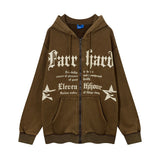 Men Fleece Lined Hoodie Washed Men's Loose Casual Letter Printed Hoodie Winter
