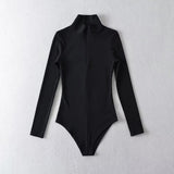 Women T-Shirt High Collar Half Zipper Stretch Slim Fit Long-Sleeved T-shirt