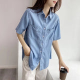Women T-Shirt Vintage Denim Shirt Women Summer Loose Design