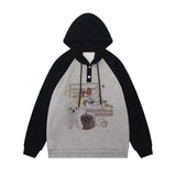 Men Hoodie Color-Block Raglan Sleeves Hooded Pullover Loose Casual Hoodie