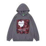 Men Hoodie Hooded Sweater Men's Printed Heart-Shaped Rose Loose Hoodie