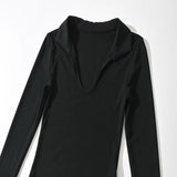 Women T-Shirt Autumn Long Sleeve Lapel V-Shaped Women's T-shirt