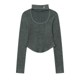 Women Long Sleeve T-Shirt Irregular Shoulder Long Sleeve T-shirt Women's Short Top
