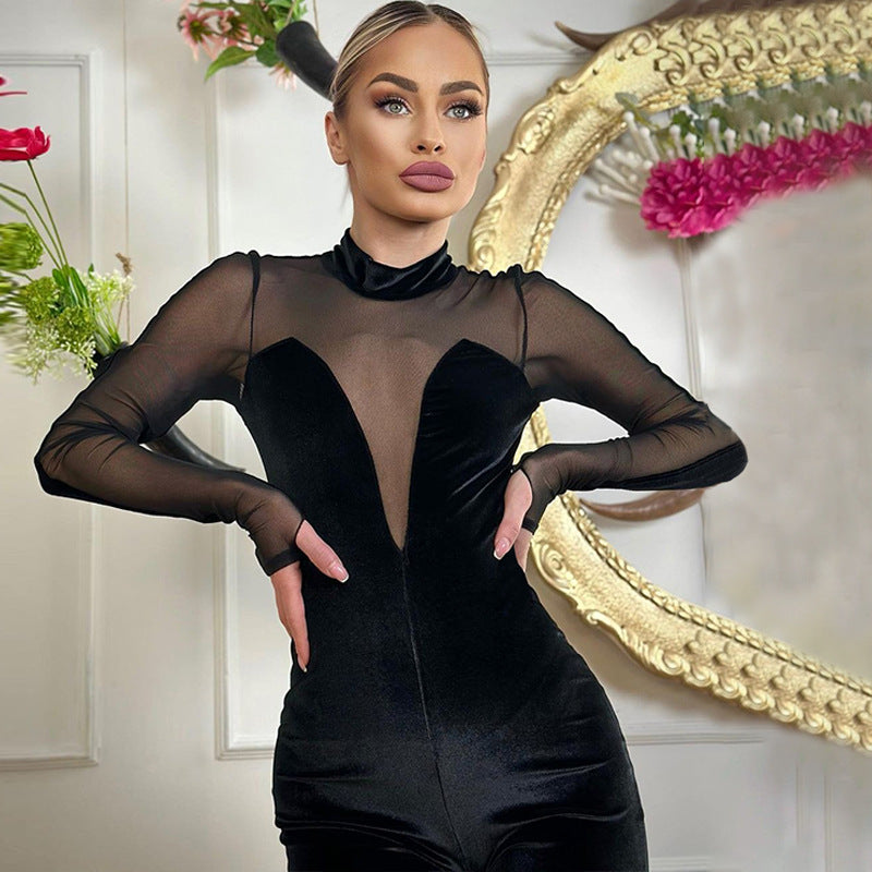 Women Jumpsuit Back Zipper Slim Fit Solid Color Jumpsuit