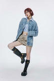 Unisex Jacket Autumn Washed Buckle Denim Coat Women's Clothing