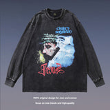 Men Long Sleeve Shirt Design Print Distressed Bottoming Long Sleeve T-shirt Men and Women Ins