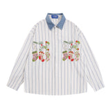 Men Long Sleeved T Shirt Cartoon Embroidered Long Sleeve Shirt Men's Loose Casual Polo Collar Shirt