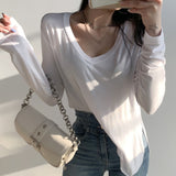 Women Long Sleeve Shirt Loose V-neck Bottoming Shirt Spring and Autumn