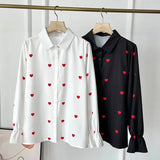 Women T-shirt Heart Printing Long Sleeve Shirt Loose Top