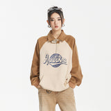 Unisex Hoodie Vintage Printed Corduroy Patchwork Sweater Baggy Coat