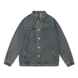 Men Denim Jacket Embroidery Worn Looking Washed-out Denim Jacket Men's Loose Spring and Autumn Jacket