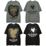 Men T Shirt Wash T-shirt Men and Women American Retro round Neck Short Sleeves