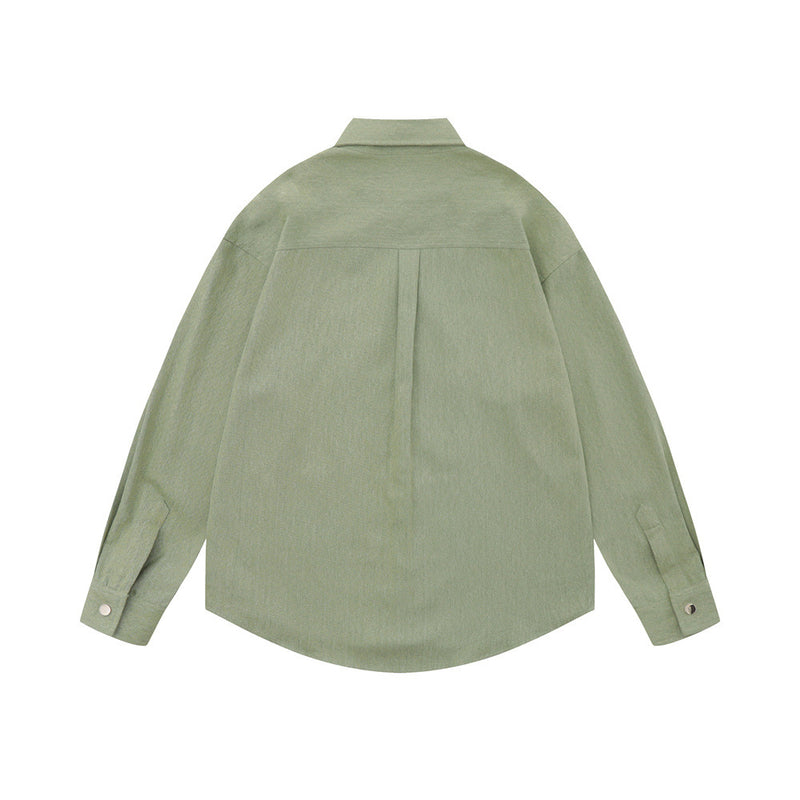 Men Long Sleeved T Shirt Spring and Autumn Solid Color Long Sleeve Shirt Men's Zipper Pocket Lapels Shirt Pure Cotton Cardigan Top