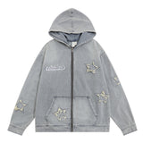 Men Denim Jacket Washed Long-Sleeved Denim Jacket Men's Spring and Autumn Embroidered Hooded Jacket Loose