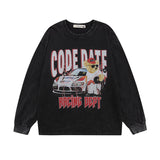 Men Long Sleeve Shirt Vintage Printed Washed Distressed Long Sleeve Bottoming T-shirt for Men and Women