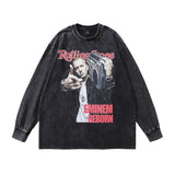 Men Long Sleeve Shirt Washed Long Sleeve T-shirt Men and Women Street Fashion Brand