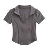 Women T-Shirt Polo Lapel Fitted Short T-shirt Short Sleeve Top