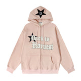 Men Fleece Lined Hoodie Embroidered Letter Hooded Sweaters Menswear Loose Street Coat