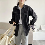 Women T-shirt Denim Shirt Women's Autumn Loose All-Matching Long Sleeve